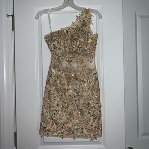 Gold One shoulder Formal Short prom homecoming party Dress. Size 2